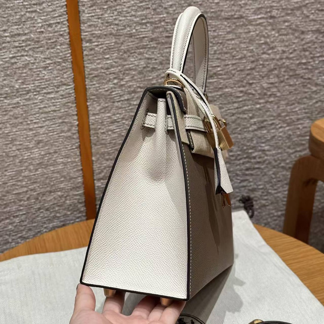 Hermes Kelly 25 Bag Handmade In Epsom Calfskin Leather Gold Hardware 18 Etoupe 10 Craie - Image 19