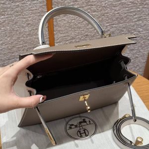 Hermes Kelly 25 Bag Handmade In Epsom Calfskin Leather Gold Hardware 18 Etoupe 10 Craie - Image 17