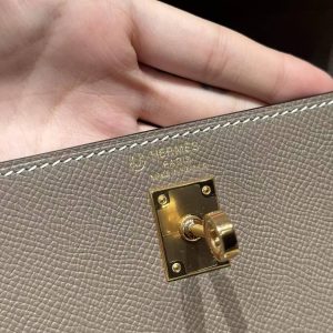 Hermes Kelly 25 Bag Handmade In Epsom Calfskin Leather Gold Hardware 18 Etoupe 10 Craie - Image 16