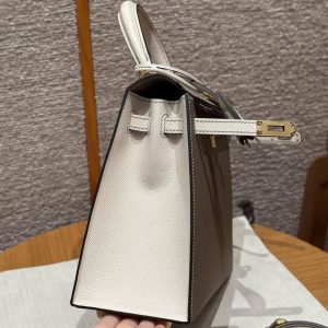 Hermes Kelly 25 Bag Handmade In Epsom Calfskin Leather Gold Hardware 18 Etoupe 10 Craie - Image 11