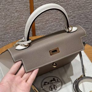 Hermes Kelly 25 Bag Handmade In Epsom Calfskin Leather Gold Hardware 18 Etoupe 10 Craie - Image 10