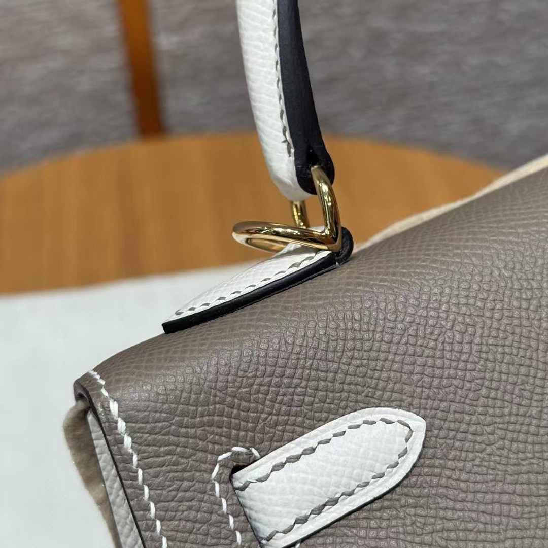 Hermes Kelly 25 Bag Handmade In Epsom Calfskin Leather Gold Hardware 18 Etoupe 10 Craie - Image 8