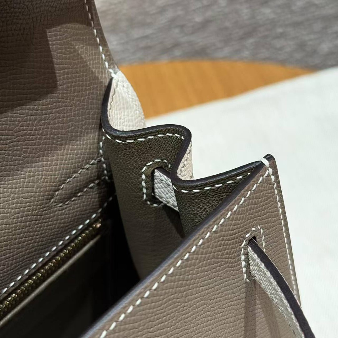 Hermes Kelly 25 Bag Handmade In Epsom Calfskin Leather Gold Hardware 18 Etoupe 10 Craie - Image 6