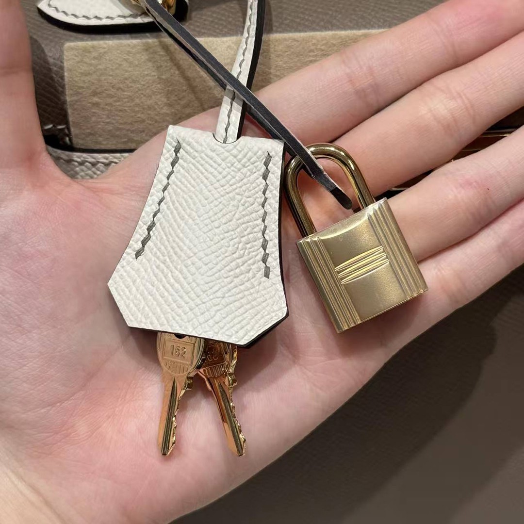 Hermes Kelly 25 Bag Handmade In Epsom Calfskin Leather Gold Hardware 18 Etoupe 10 Craie - Image 5