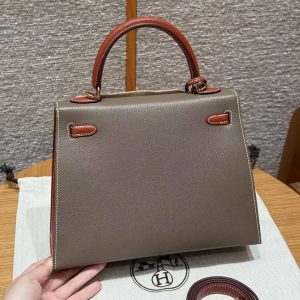 Hermes Kelly 25 Bag Handmade In Chèvre Calfskin Leather From France Gold Hardware 18 Etoupe 30 Noisette - Image 2