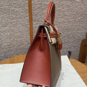 Hermes Kelly 25 Bag Handmade In Chèvre Calfskin Leather From France Gold Hardware 18 Etoupe 30 Noisette - Image 26
