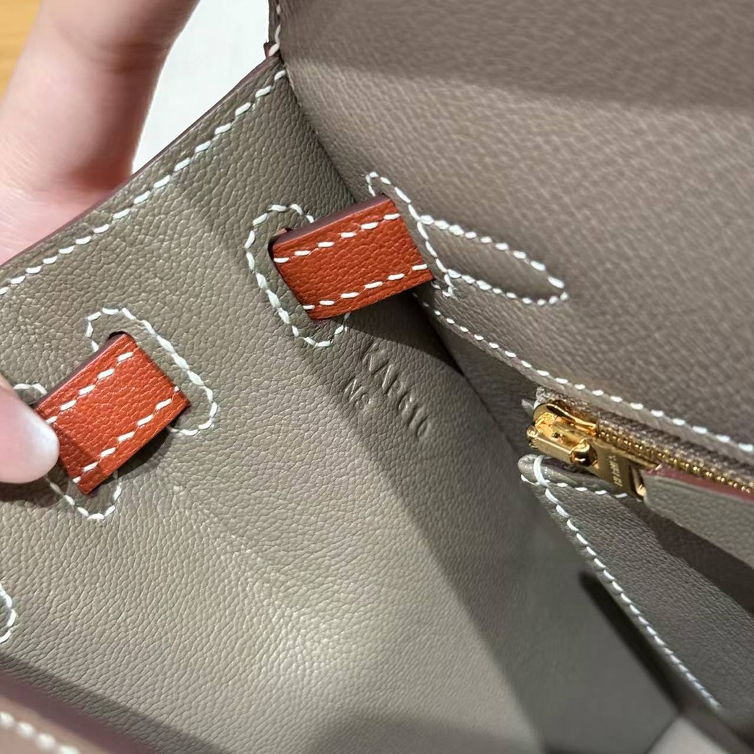 Hermes Kelly 25 Bag Handmade In Chèvre Calfskin Leather From France Gold Hardware 18 Etoupe 30 Noisette - Image 20