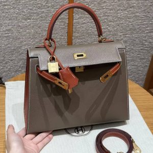 Hermes Kelly 25 Bag Handmade In Chèvre Calfskin Leather From France Gold Hardware 18 Etoupe 30 Noisette - Image 18