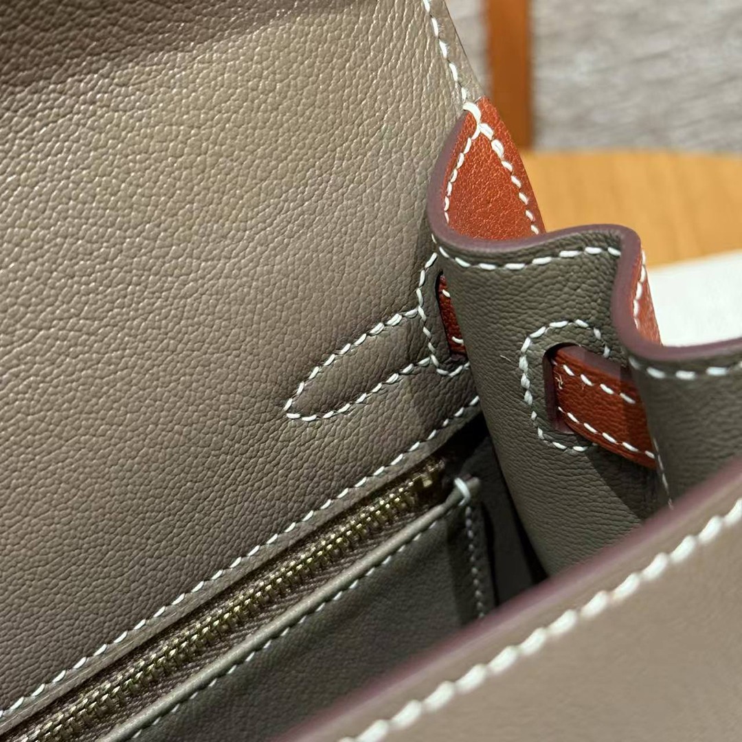 Hermes Kelly 25 Bag Handmade In Chèvre Calfskin Leather From France Gold Hardware 18 Etoupe 30 Noisette - Image 16