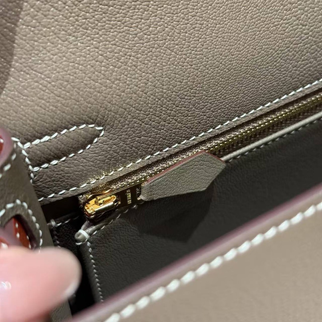 Hermes Kelly 25 Bag Handmade In Chèvre Calfskin Leather From France Gold Hardware 18 Etoupe 30 Noisette - Image 15