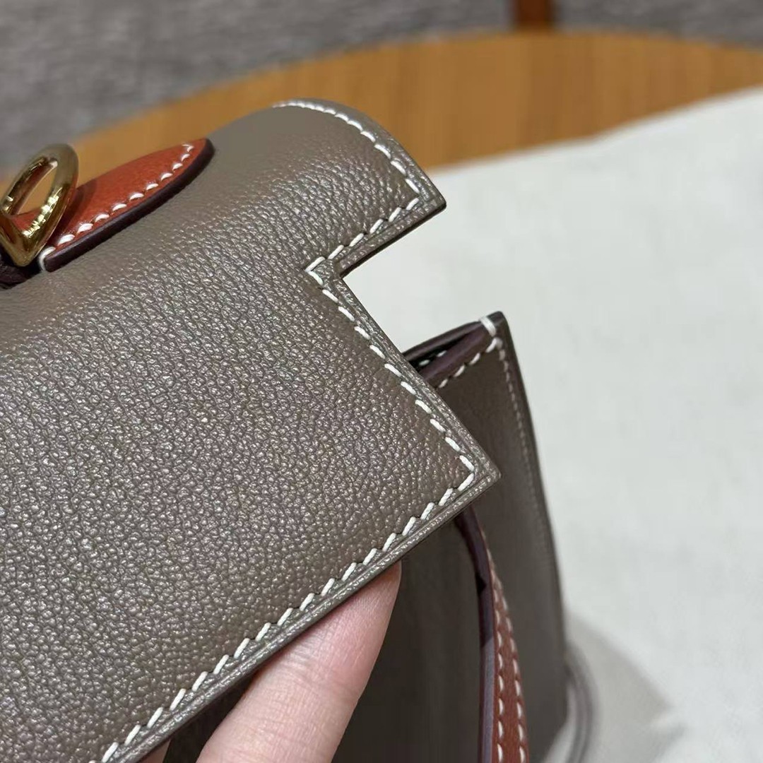 Hermes Kelly 25 Bag Handmade In Chèvre Calfskin Leather From France Gold Hardware 18 Etoupe 30 Noisette - Image 12