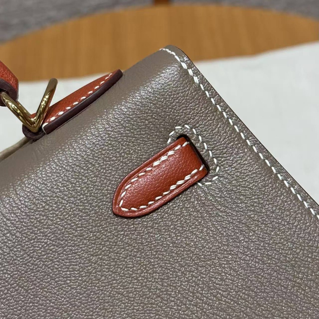Hermes Kelly 25 Bag Handmade In Chèvre Calfskin Leather From France Gold Hardware 18 Etoupe 30 Noisette - Image 8