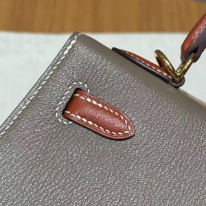 Hermes Kelly 25 Bag Handmade In Chèvre Calfskin Leather From France Gold Hardware 18 Etoupe 30 Noisette - Image 7