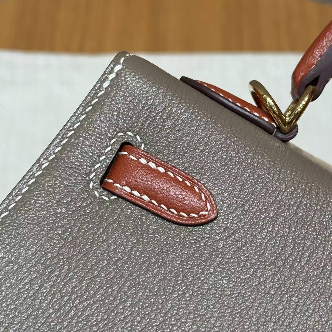 Hermes Kelly 25 Bag Handmade In Chèvre Calfskin Leather From France Gold Hardware 18 Etoupe 30 Noisette - Image 7