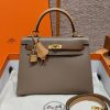 Hermes Kelly 25 Bag Handmade In Epsom Calfskin Leather Gold Hardware 18 Etoupe 3G Alezan 4B Biscuit