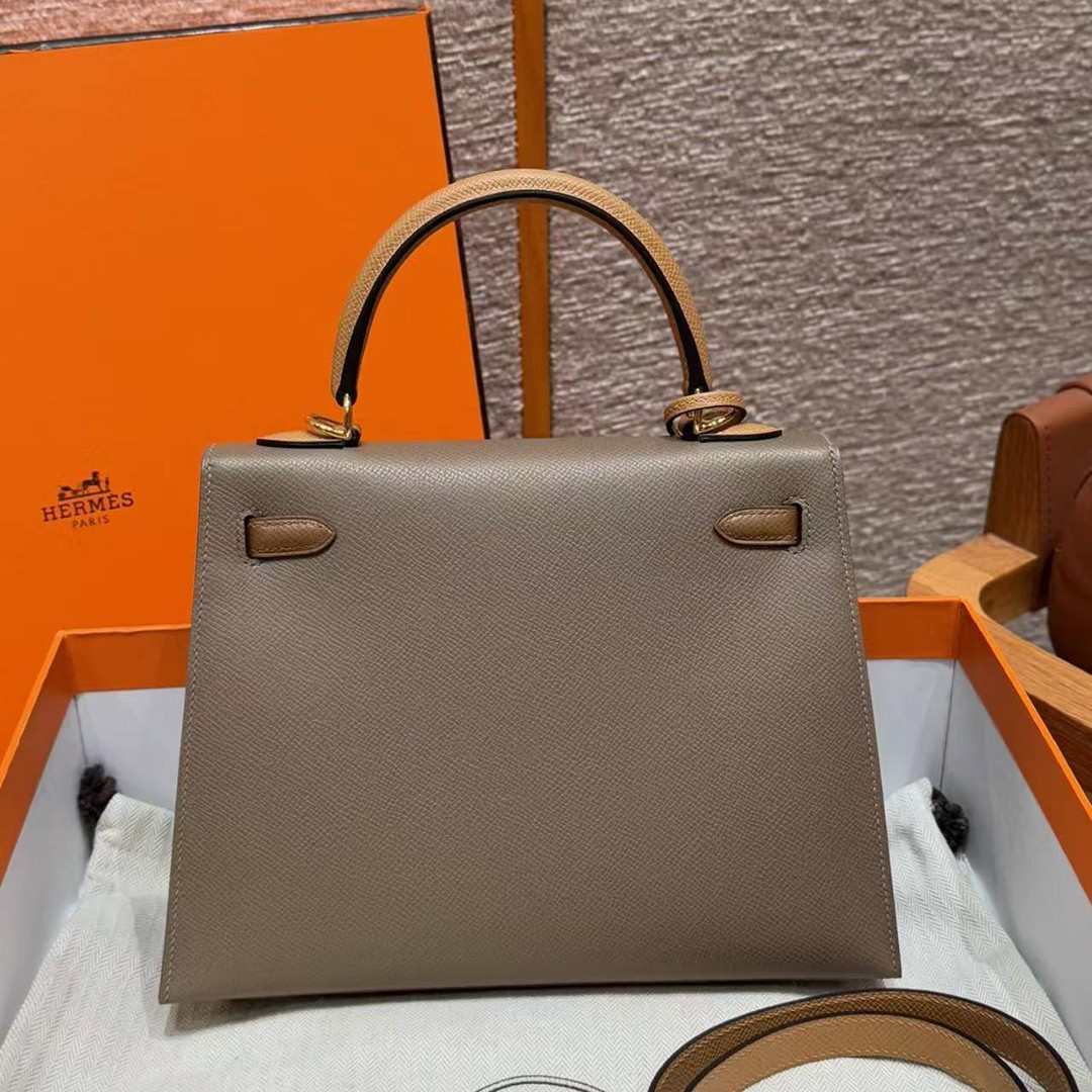 Hermes Kelly 25 Bag Handmade In Epsom Calfskin Leather Gold Hardware 18 Etoupe 3G Alezan 4B Biscuit - Image 2