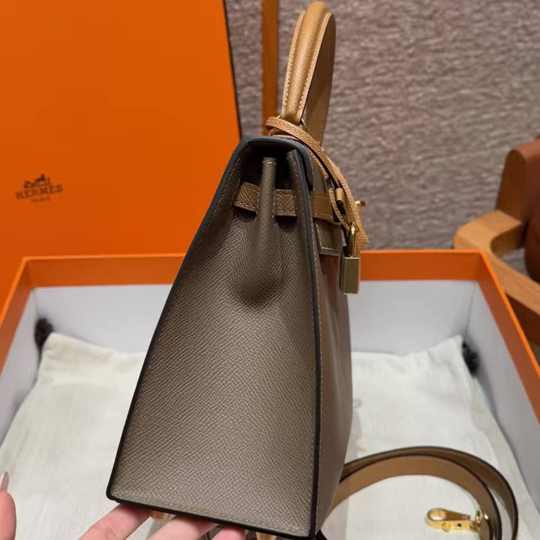 Hermes Kelly 25 Bag Handmade In Epsom Calfskin Leather Gold Hardware 18 Etoupe 3G Alezan 4B Biscuit - Image 15