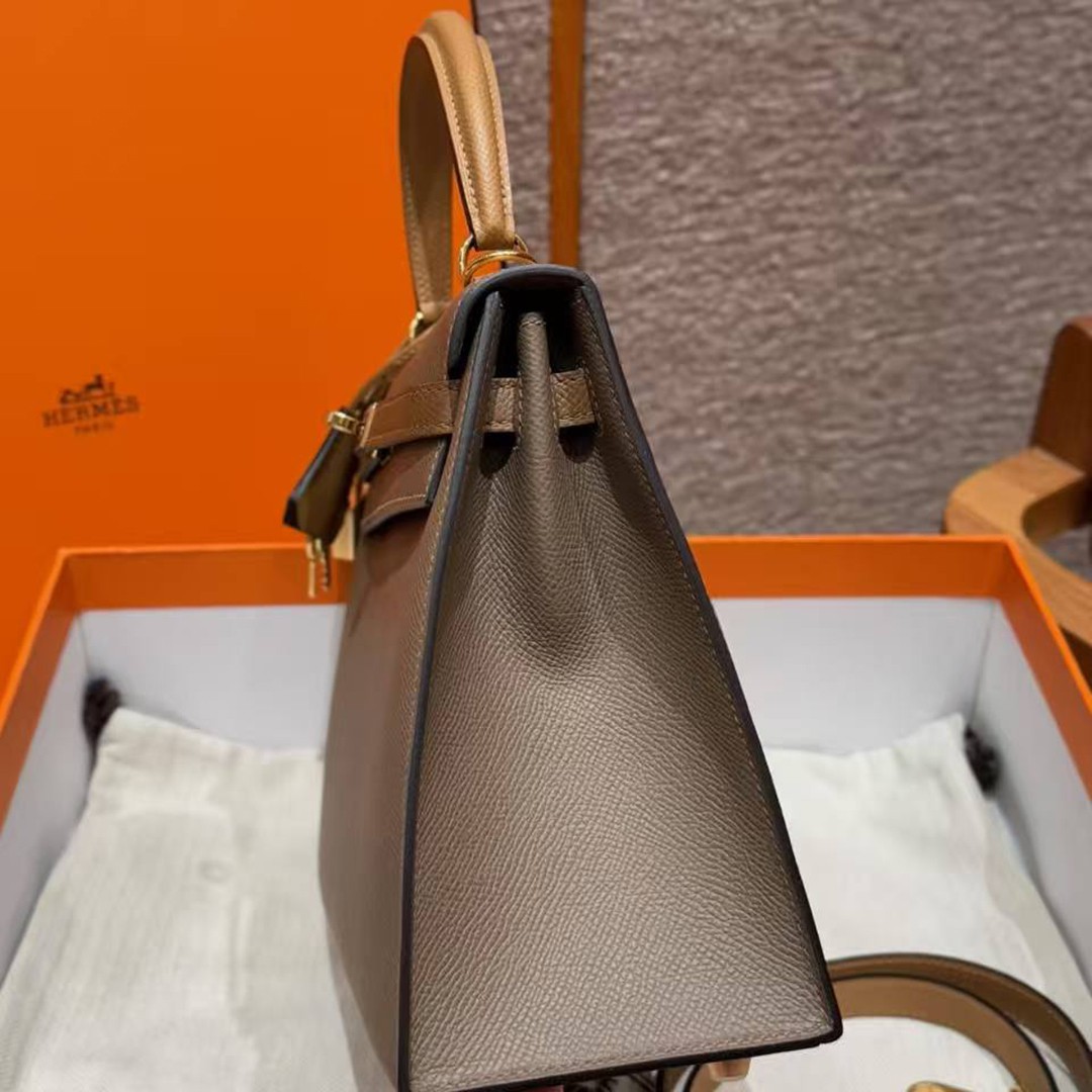 Hermes Kelly 25 Bag Handmade In Epsom Calfskin Leather Gold Hardware 18 Etoupe 3G Alezan 4B Biscuit - Image 14