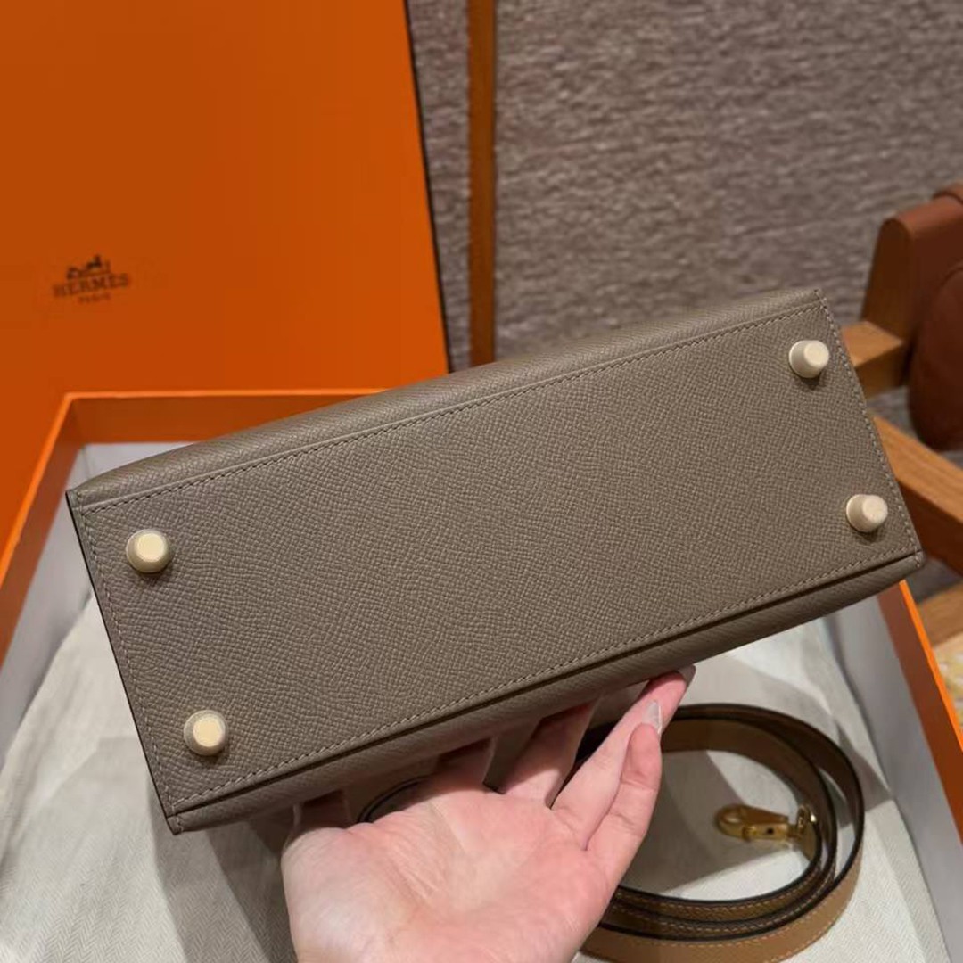 Hermes Kelly 25 Bag Handmade In Epsom Calfskin Leather Gold Hardware 18 Etoupe 3G Alezan 4B Biscuit - Image 13