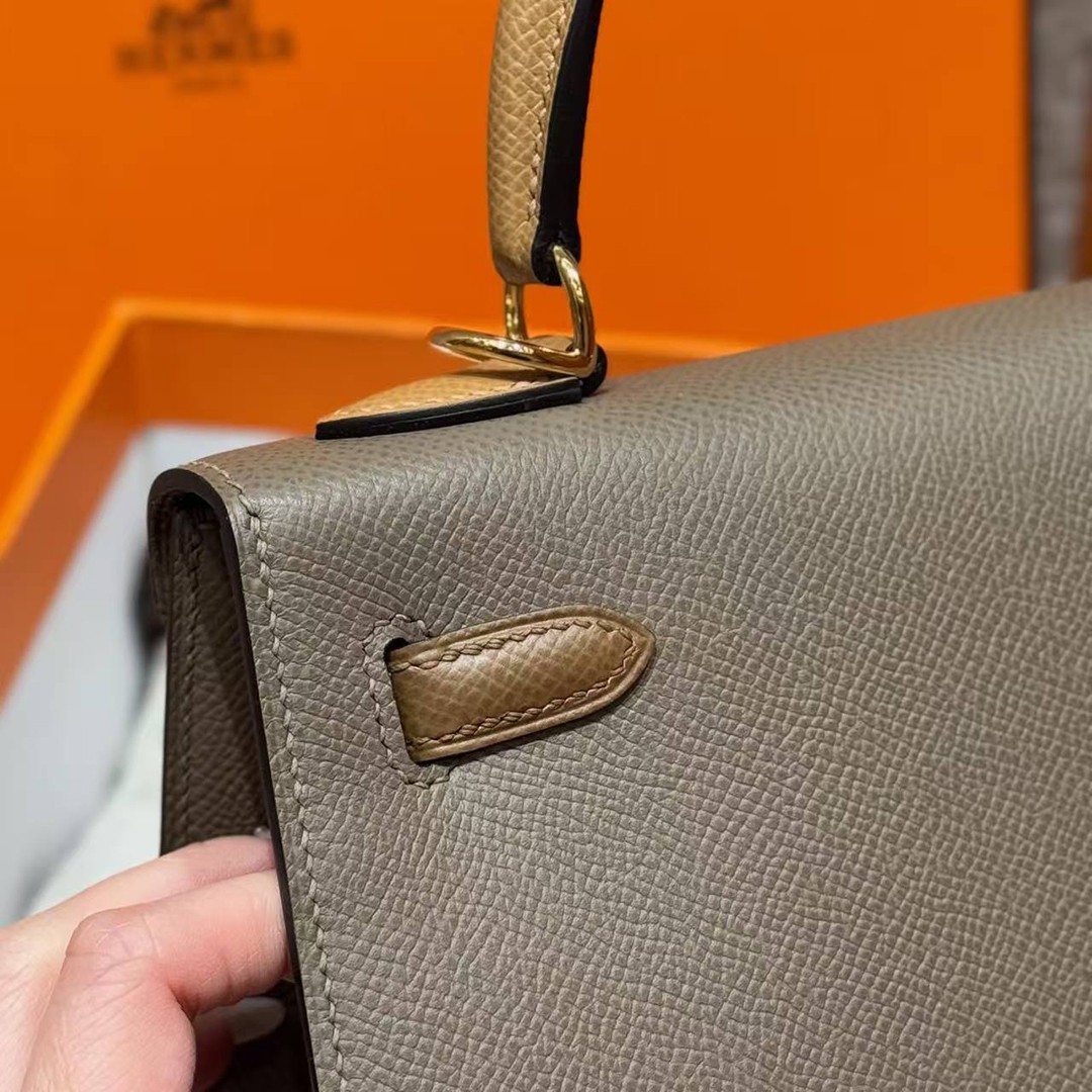 Hermes Kelly 25 Bag Handmade In Epsom Calfskin Leather Gold Hardware 18 Etoupe 3G Alezan 4B Biscuit - Image 12