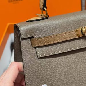 Hermes Kelly 25 Bag Handmade In Epsom Calfskin Leather Gold Hardware 18 Etoupe 3G Alezan 4B Biscuit - Image 10