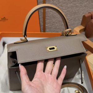 Hermes Kelly 25 Bag Handmade In Epsom Calfskin Leather Gold Hardware 18 Etoupe 3G Alezan 4B Biscuit - Image 5