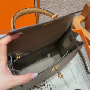 Hermes Kelly 25 Bag Handmade In Epsom Calfskin Leather Gold Hardware 18 Etoupe 3G Alezan 4B Biscuit - Image 4