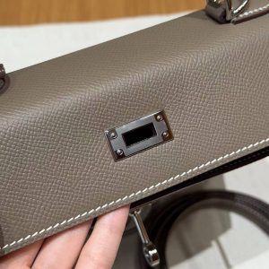 Hermes Kelly 25 Bag Handmade In Epsom Calfskin Leather Silver Hardware 18 Etoupe - Image 11