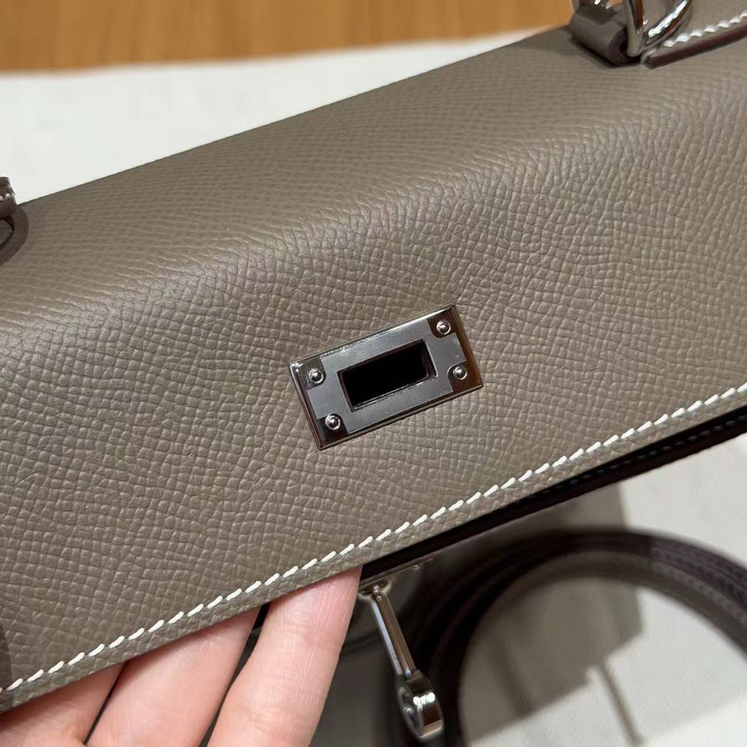 Hermes Kelly 25 Bag Handmade In Epsom Calfskin Leather Silver Hardware 18 Etoupe - Image 11