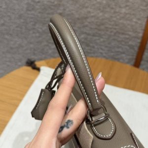 Hermes Kelly 25 Bag Handmade In Epsom Calfskin Leather Silver Hardware 18 Etoupe - Image 10