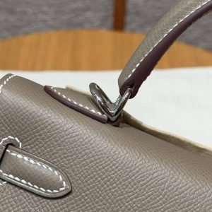 Hermes Kelly 25 Bag Handmade In Epsom Calfskin Leather Silver Hardware 18 Etoupe - Image 9