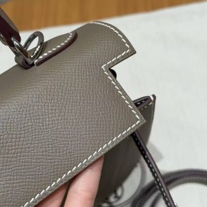 Hermes Kelly 25 Bag Handmade In Epsom Calfskin Leather Silver Hardware 18 Etoupe - Image 8