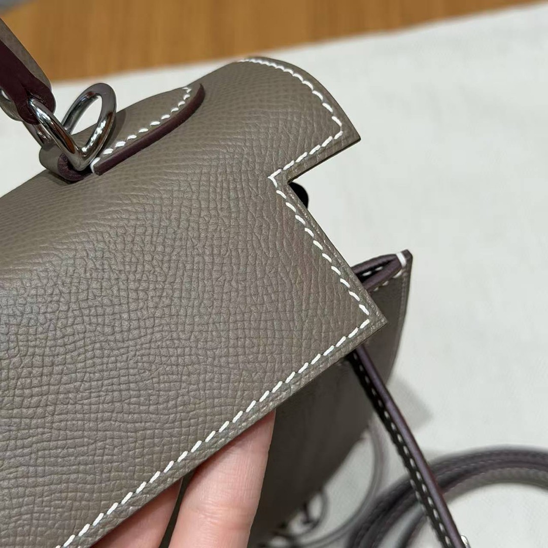 Hermes Kelly 25 Bag Handmade In Epsom Calfskin Leather Silver Hardware 18 Etoupe - Image 8