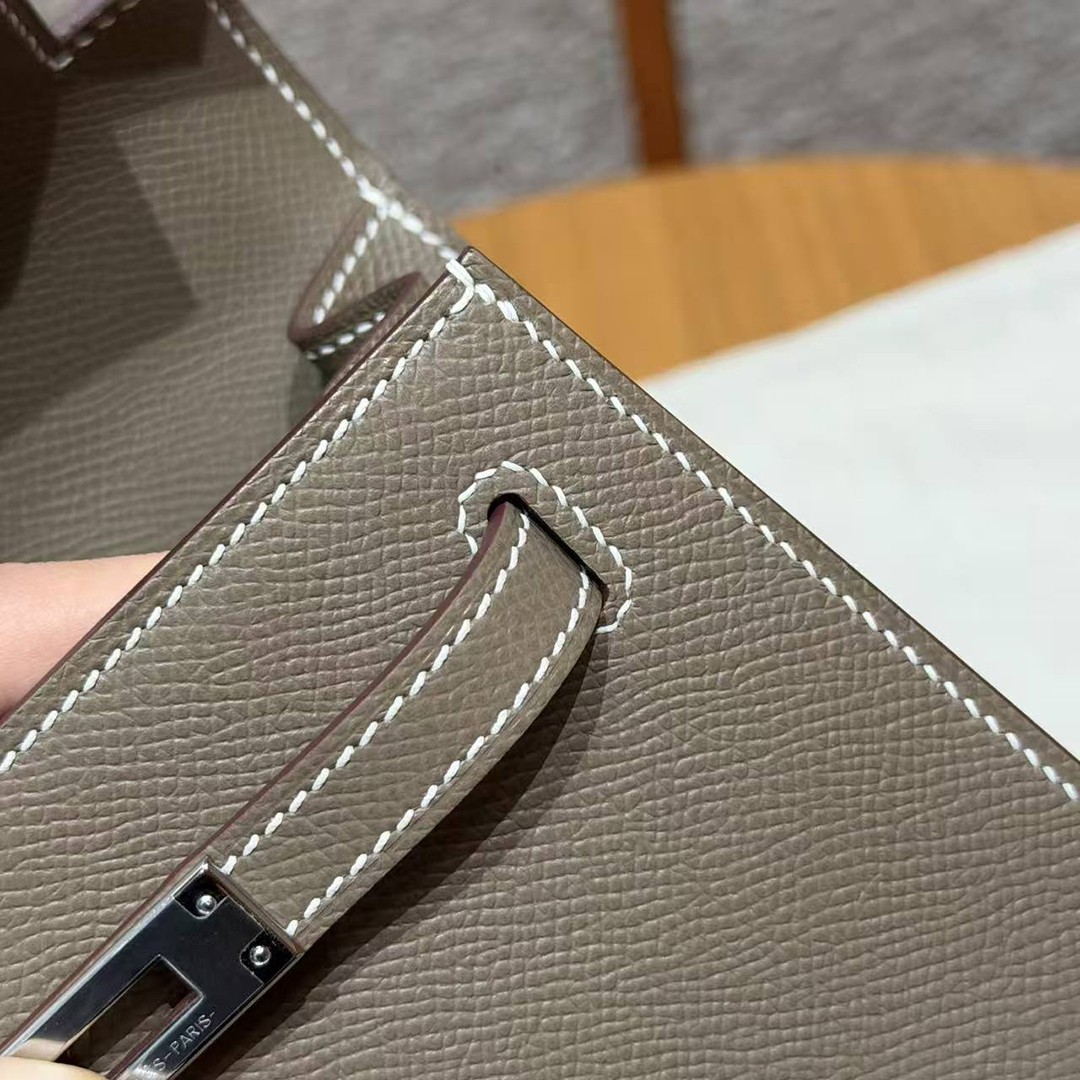 Hermes Kelly 25 Bag Handmade In Epsom Calfskin Leather Silver Hardware 18 Etoupe - Image 6