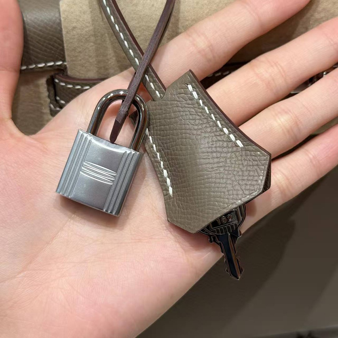 Hermes Kelly 25 Bag Handmade In Epsom Calfskin Leather Silver Hardware 18 Etoupe - Image 4
