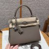 Hermes Kelly 25 Bag Handmade In Togo Calfskin Leather Silver Hardware 18 Etoupe