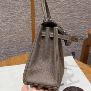 Hermes Kelly 25 Bag Handmade In Togo Calfskin Leather Silver Hardware 18 Etoupe - Image 12