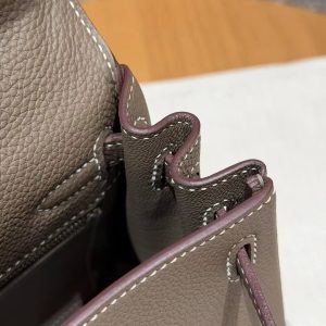 Hermes Kelly 25 Bag Handmade In Togo Calfskin Leather Silver Hardware 18 Etoupe - Image 8