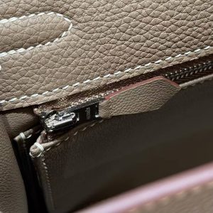 Hermes Kelly 25 Bag Handmade In Togo Calfskin Leather Silver Hardware 18 Etoupe - Image 7