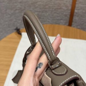 Hermes Kelly 25 Bag Handmade In Togo Calfskin Leather Silver Hardware 18 Etoupe - Image 6