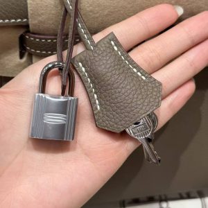 Hermes Kelly 25 Bag Handmade In Togo Calfskin Leather Silver Hardware 18 Etoupe - Image 5