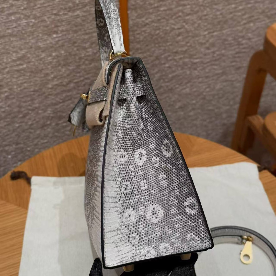 Hermes Kelly 25 Bag Handmade In Lizard Leather From South Africa Gold Hardware 1B Ombre - Image 27