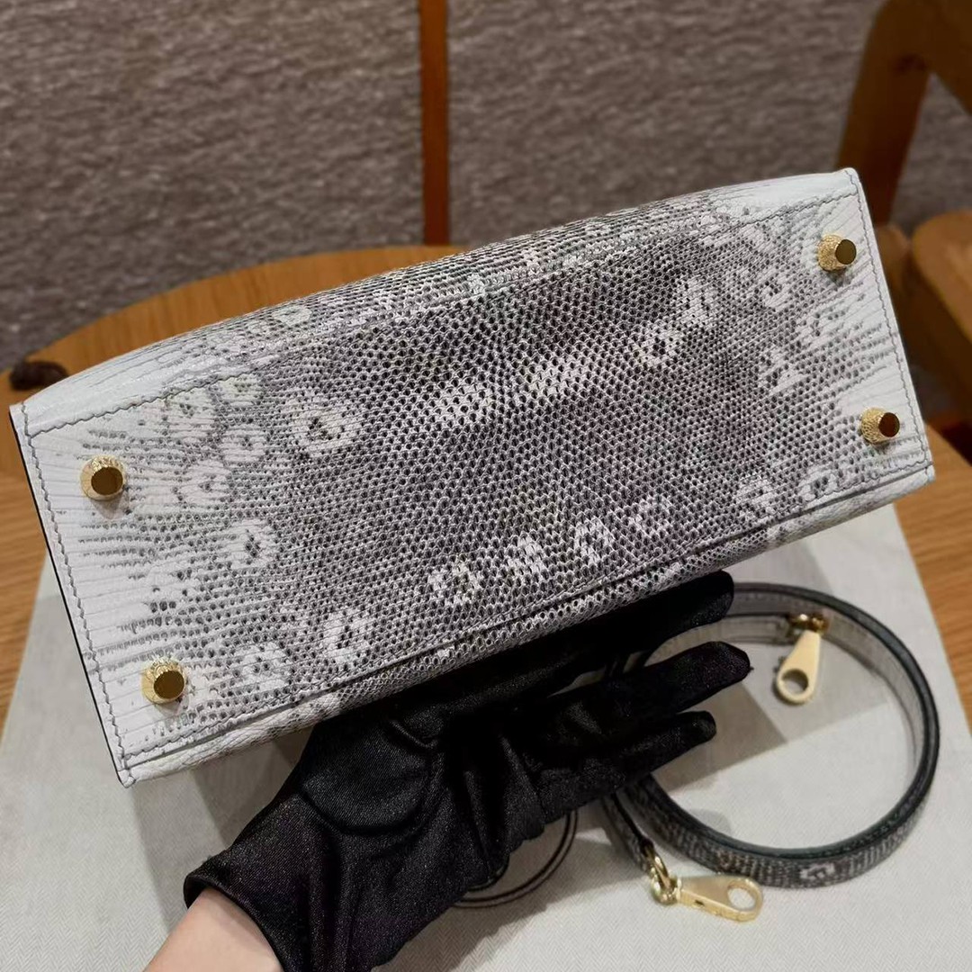 Hermes Kelly 25 Bag Handmade In Lizard Leather From South Africa Gold Hardware 1B Ombre - Image 24