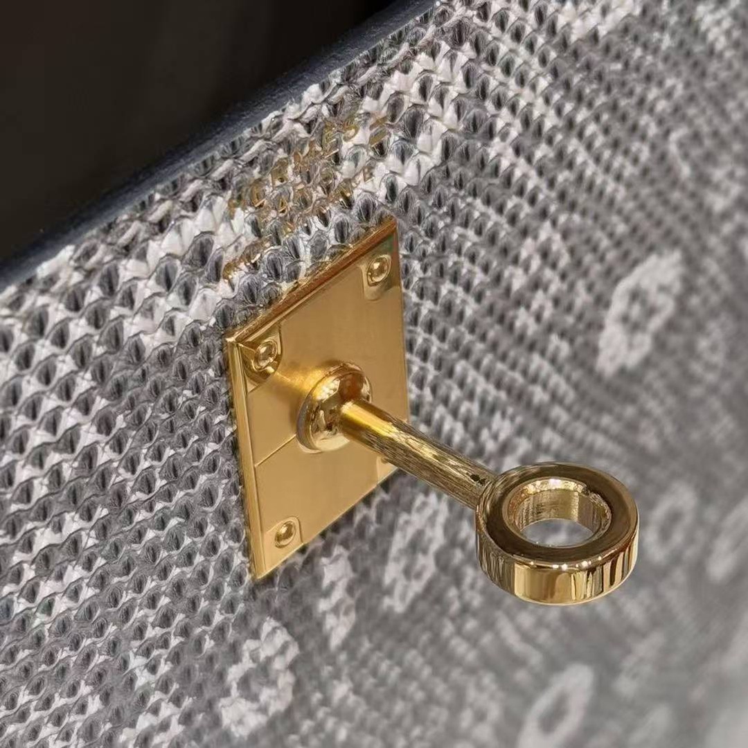 Hermes Kelly 25 Bag Handmade In Lizard Leather From South Africa Gold Hardware 1B Ombre - Image 15