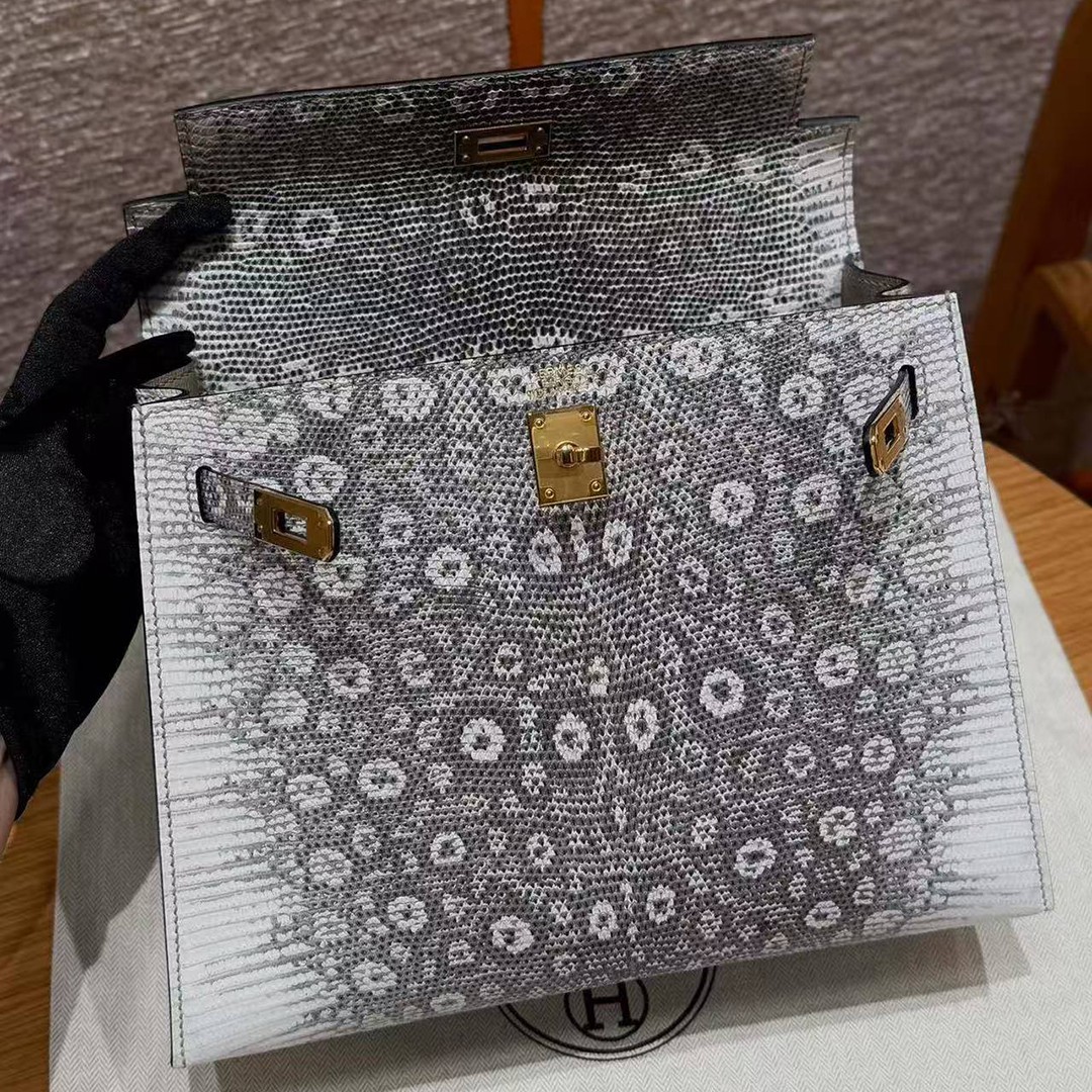 Hermes Kelly 25 Bag Handmade In Lizard Leather From South Africa Gold Hardware 1B Ombre - Image 14