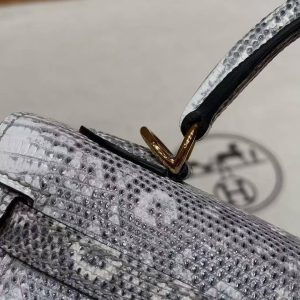 Hermes Kelly 25 Bag Handmade In Lizard Leather From South Africa Gold Hardware 1B Ombre - Image 9