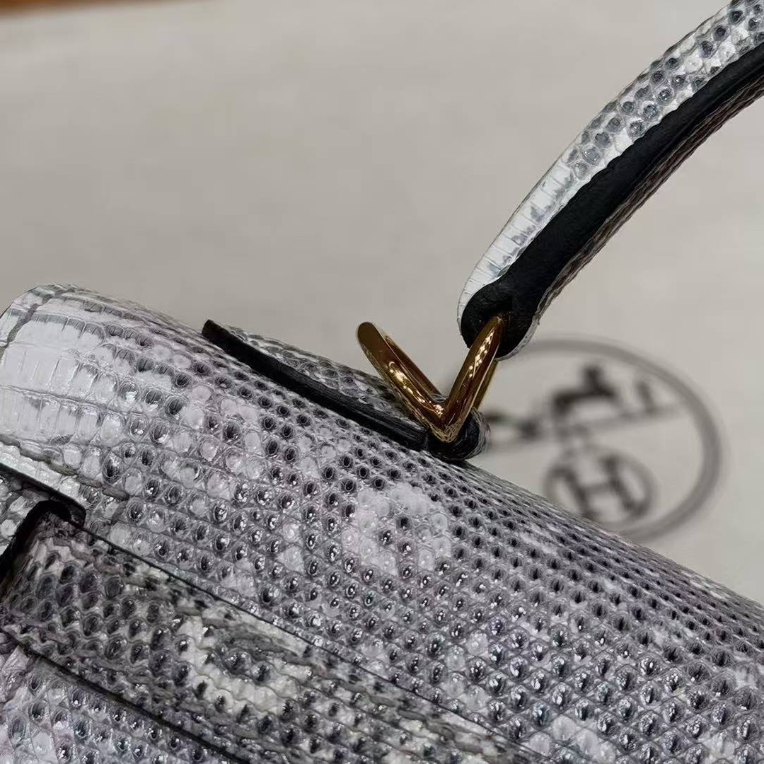 Hermes Kelly 25 Bag Handmade In Lizard Leather From South Africa Gold Hardware 1B Ombre - Image 9