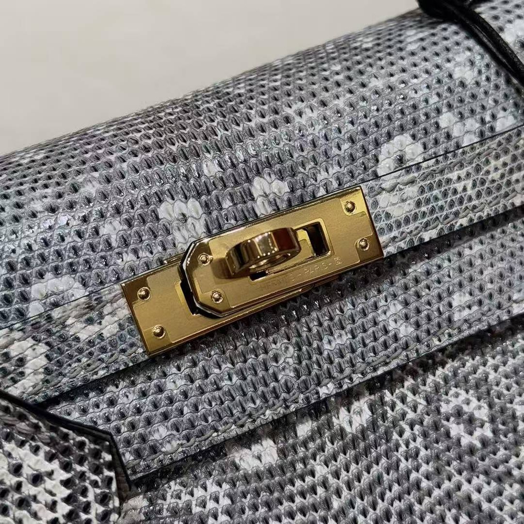 Hermes Kelly 25 Bag Handmade In Lizard Leather From South Africa Gold Hardware 1B Ombre - Image 8