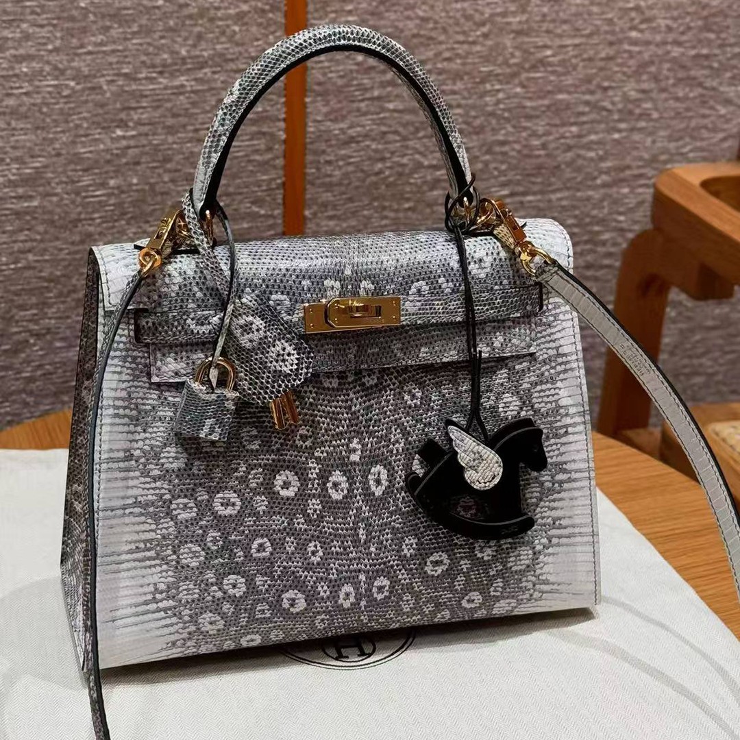 Hermes Kelly 25 Bag Handmade In Lizard Leather From South Africa Gold Hardware 1B Ombre - Image 3