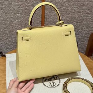 Hermes Kelly 25 Bag Handmade In Epsom Calfskin Leather Gold Hardware 1Z Jaune Poussin - Image 2